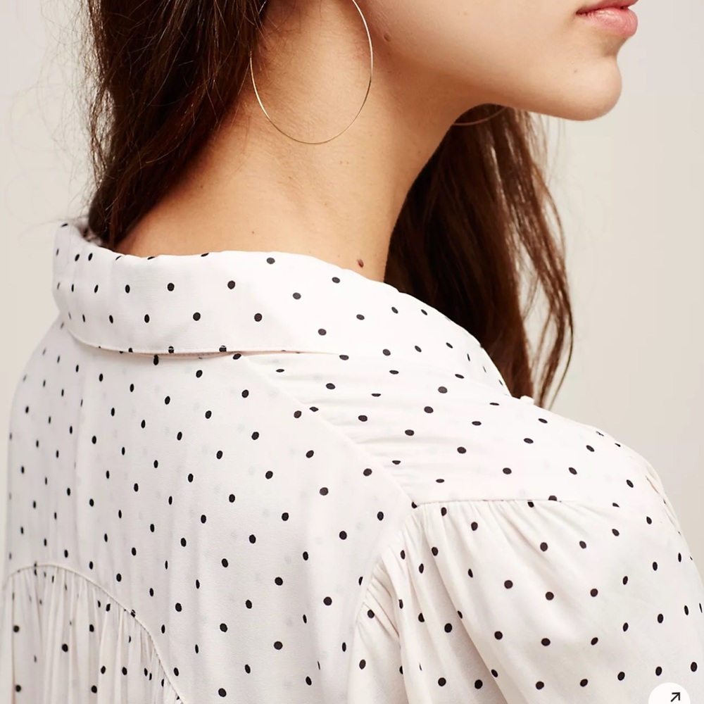 Free People Beige Pink Kennedy Button Down Polka Dot Bell Sleeve Blouse Size L - Picture 4 of 13